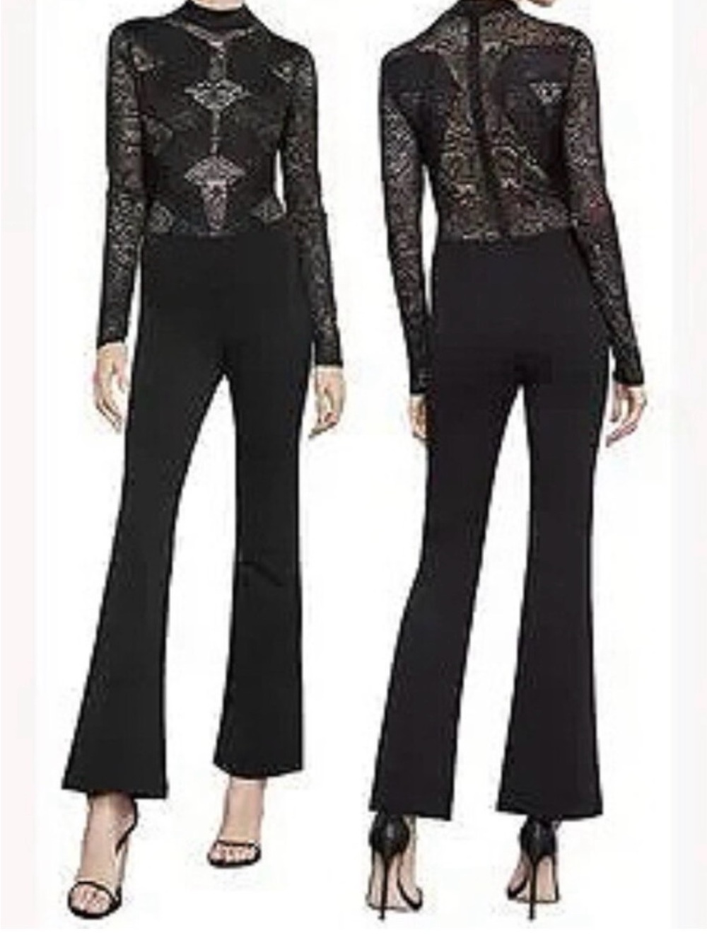 BCBGMaxAzria Black Lace-Top Wide-Leg Jumpsuit